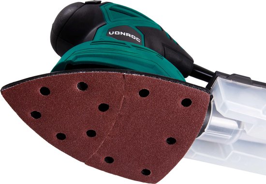 VONROC Multi ponceuse - Ponceuse à palettes - 130W - Avec bac de récupération des poussières et 6 pièces de papier de verre