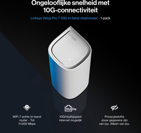 Linksys Velop Pro 7 10G - Mesh WiFi - Tri-bande - Routeur WiFi 7 - 11000 Mbps - 1-Pack - Blanc