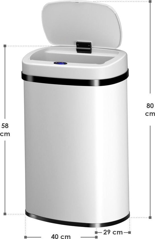 Poubelle automatique / Poubelle à déchets / Poubelle à détecteur - 50 litres - Blanc - Rectangle