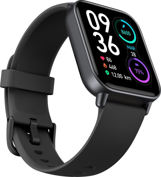 Maoo Boost 2 Smartwatch Femmes et Hommes - Convient pour Whatsapp et Belfonction complète - Android & iOS - Montre sport - Fréquence cardiaque, Saturation sanguine, Moniteur de sommeil - Podomètre, Compteur de calories - Étanche - Noir