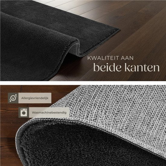 tectake® Tapis à poils courts - 160 x 230 cm - Noir - 1630 g/m² de poids de poils - Tapis pour le salon, la chambre à coucher, la salle à manger - Facile d'entretien et lavable - Sous-couche antidérapante - Antiallergique - Diverses tailles et couleurs