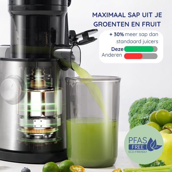 Safecourt Kitchen Juice Extractor - Extracteur de jus lent pour fruits et légumes - Ouverture de remplissage XXL - Moteur puissant - Noir