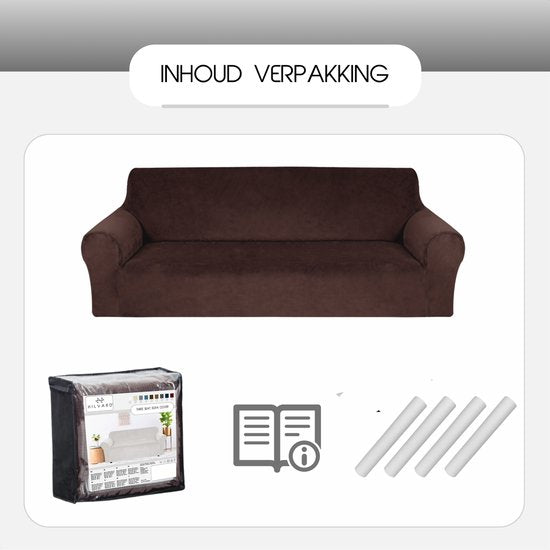 Hilvard - Housse de canapé 4 places - (230 - 275 cm) - Marron foncé - Velours - Stretch - Housse de canapé - Housse de meuble - Contre les dommages et les taches - Housse de siège - Housse d'assise