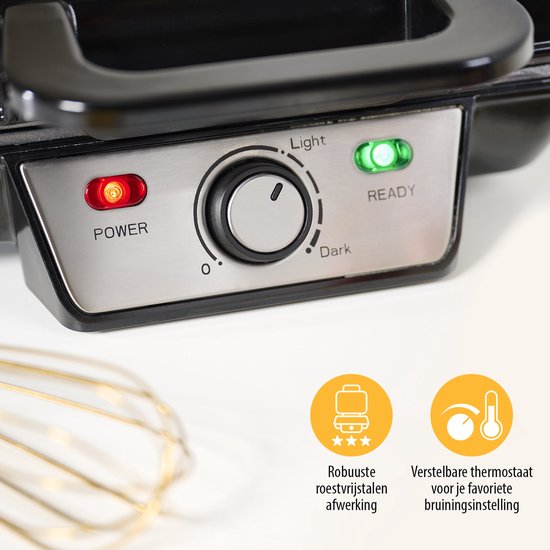 Gaufrier Tristar - WF-2195 - 1000W - 2 gaufres - Revêtement antiadhésif - Sans PFAS