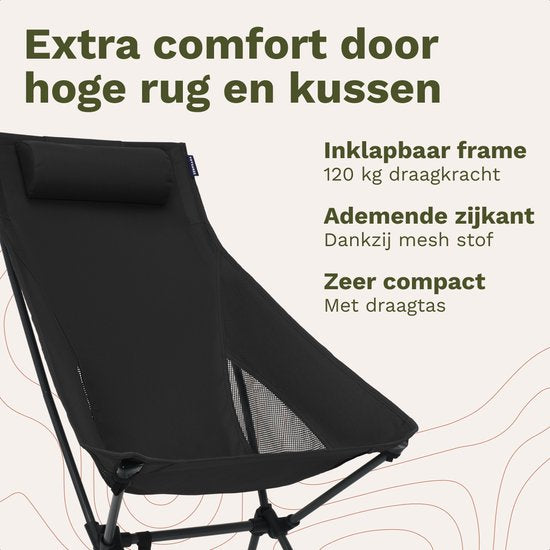 TRVLMORE Chaise de camping - pliable - capacité de charge 120KG - sac de transport inclus - chaise pliante - chaise de pêche - chaise de camping - chaise pliante - noir