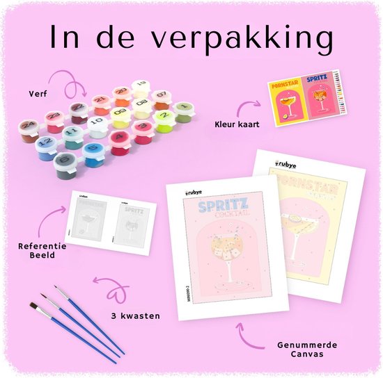 Rubye® Mini peinture sur chiffres - 2 pièces - Adultes - Peinture sur chiffres Enfants - Set - Cocktails - 15x20cm