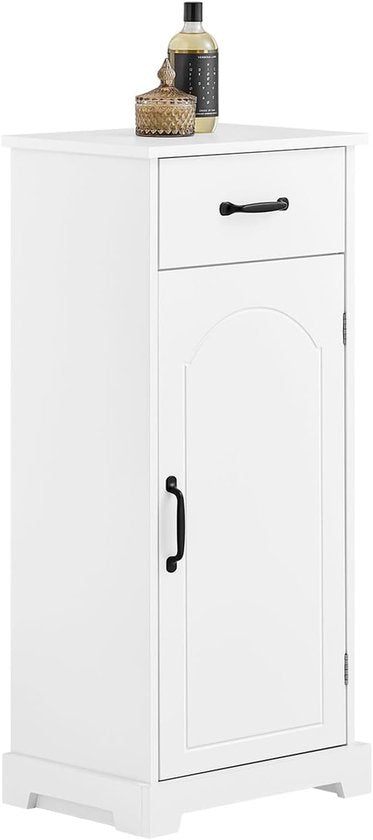 SoBuy Meuble de salle de bain, petit meuble de rangement avec tiroir, colonne de salle de bain en bois, meuble de toilette, résistant à l'humidité, blanc, 42 x 30 x 93 cm, BZR207-W