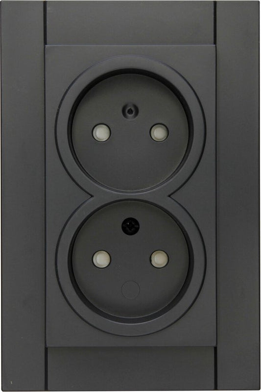 KOPP - Prise murale - Athenis - Encastrée - Prise double 1 gang - Protection enfant - Anthracite mat