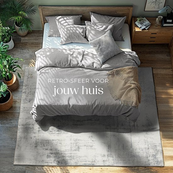tectake® Tapis au design vintage - Tapis à poils ras pour le salon, la chambre d'enfant, la chambre à coucher ou le couloir - Lavable - Taille div. - 160x230cm - beige/gris