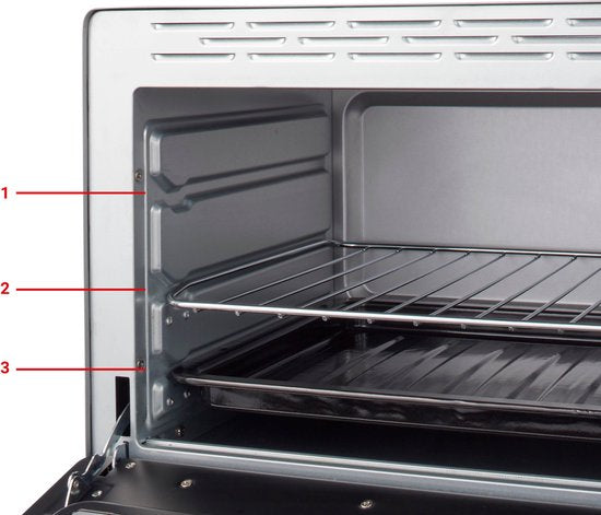 Tomado TEO3000S - Four posable - 30 litres - 1600 watts - Air chaud - 3 niveaux d'encastrement - Argent