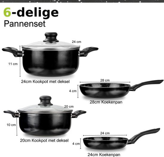 CeraFusion Ceramic Pan Set 6-piece - Poêles à frire et casseroles 20, 24 cm - Poêle à frire - Set de poêles - Poêles à induction - Poêle - Sans PFAS