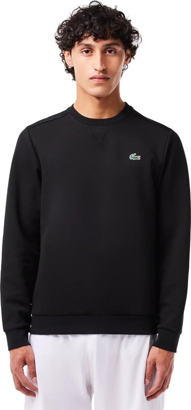 Lacoste - Sweatshirt avec empiècements en maille - Taille L - Col rond et design sportif - Pour hommes - Coton et polyester noir