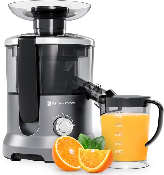KitchenBrothers Extracteur de jus - Pour légumes et fruits - Extracteur de jus - Avec récipient à pulpe - 500ml - 600W - Argent/Gris