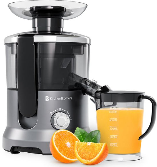 KitchenBrothers Extracteur de jus - Pour légumes et fruits - Extracteur de jus - Avec récipient à pulpe - 500ml - 600W - Argent/Gris