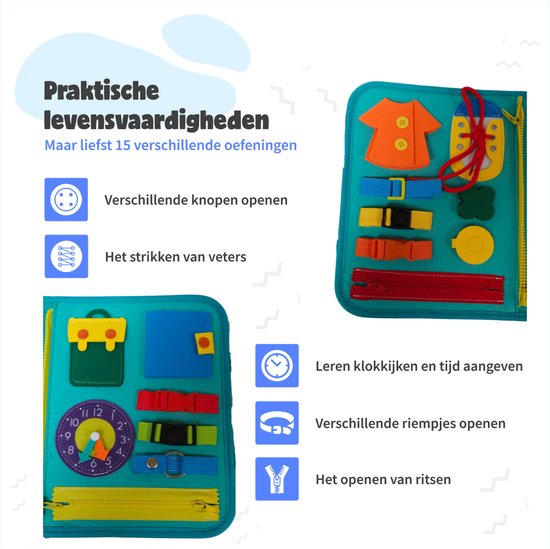 MontiPlay® Montessori Toys - Jouets sensoriels - Activity Board - Busy Board - Montessori for home - Educational - Sensomotor Toys - Green