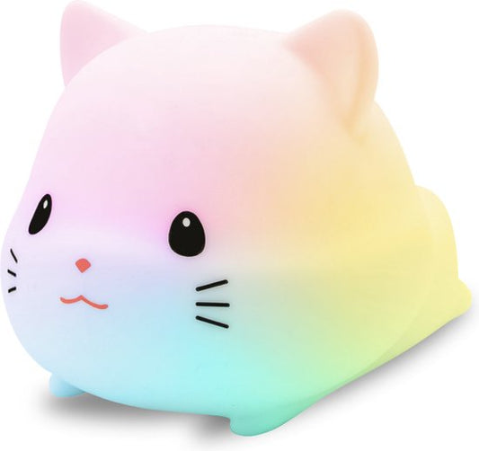 Vulpes Goods® Veilleuse pour enfants - Lumière LED et 8 couleurs - Veilleuse pour chambre de bébé - Chat - Rechargeable par USB - Variateur - Minuteur - Sans fil - Adapté aux enfants