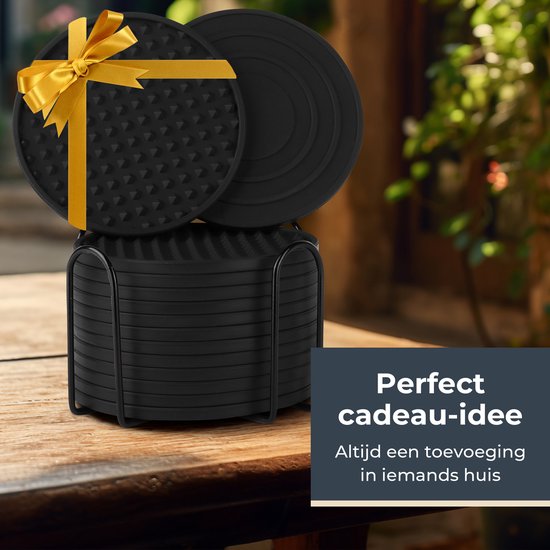 Castagnola Sous-verres en silicone - Sous-verres pour verres - Sous-verres design avec support - Set de sous-verres - Antidérapant - Lot de 14 - Noir
