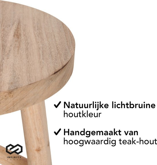 Infinity Goods Stool Bois - Teck - Table d'appoint - Tabouret - Table à plantes - Marchepied - Jusqu'à 150 kg - Marron