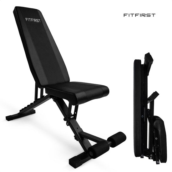 Banc d'exercice FitFirst® - Dossier extra large - Jusqu'à 300KG - Stabilité maximale - Pliable et réglable en 32 positions - Léger et robuste - Banc Halter - Banc d'exercice