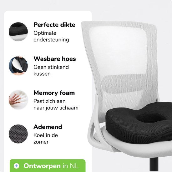 Coussin de siège orthopédique - Coussin en forme de beigne - Rebondissant - Ergonomique - Mousse à mémoire de forme - Pour voiture, chaise de bureau et canapé - Alyze