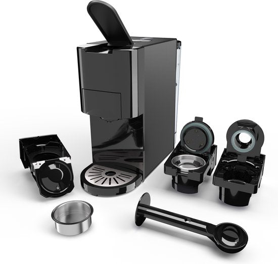 Princess 249454 Machine à café multi-capsules - 4 en 1 - Convient aux capsules Nespresso - Dolce Gusto - Noir / Argent