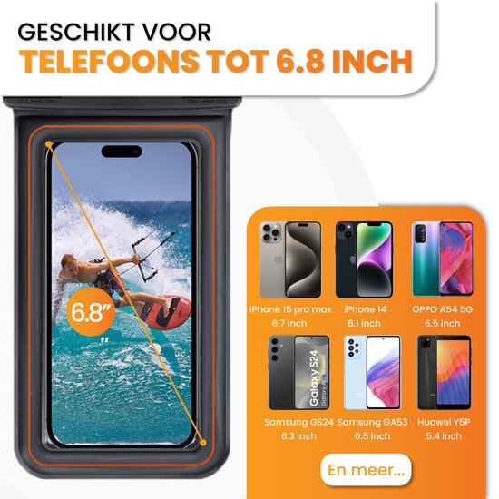 Drivv. Étui étanche pour téléphone - Flottant - Fermeture à double clip - Jusqu'à 6,8 pouces - Étui étanche pour téléphone - Noir