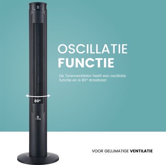 AirKing Ventilateur de tour 117cm - Ventilateur de colonne avec télécommande - Minuterie - 3 modes de vitesse - Oscillation & écran LED dimmable - Efficace sur le plan énergétique - Ventilateur de refroidissement pour la pièce - Noir
