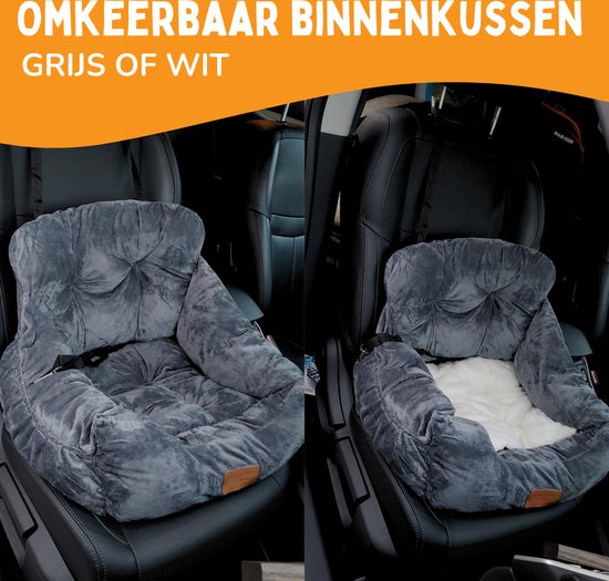 By Cee Cee Luxury Dog Basket Car - Dog Car Seat - Soft and Stylish - Dog Seat - With Safety Strap - Dark Grey Car Seat