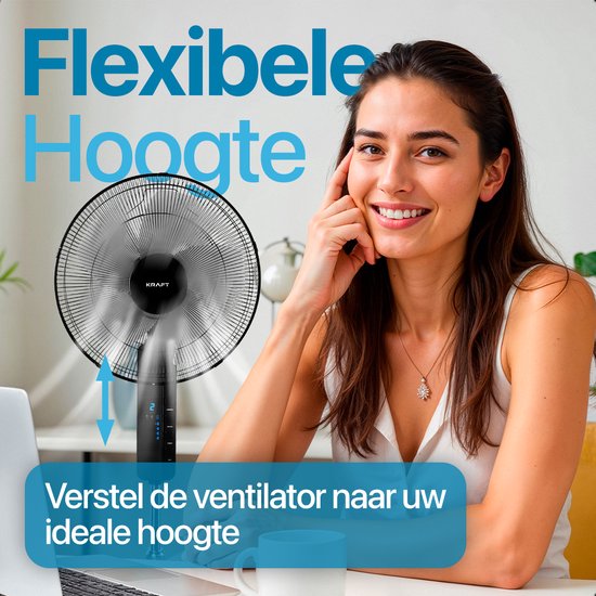 KRAFT Ventilateur sur pied - Ventilateur sur pied - Réglable en hauteur - Ecran LED - Ventilateur de sol - Noir
