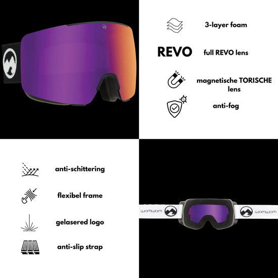 MowMow LOCAL Masque de ski Homme L/XL + lentille supplémentaire - Magnétique - Bio-Frame - R-Strap - UV400