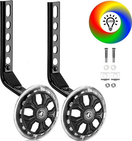 TIKKENS® Sidewheels - 12-20 Inch - LED lights - Sidewheels pour vélo d'enfant - Noir - 12 inch/14 inch/16 inch/18 inch/20 inch - Sidewheels - Accessoires pour vélo d'enfant