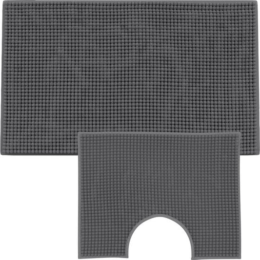 Loti Living Tapis de bain avec tapis de toilette antidérapant - Tapis de douche - Tapis de salle de bain - Tapis de sol - Tapis de bain avec tapis de toilette - Tapis de bain antidérapant - Chenille - Anthracite - 50x80 cm + 50x40 cm
