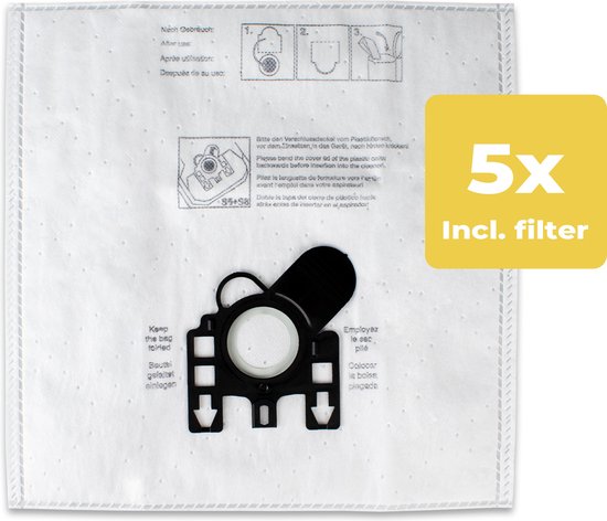 Sacs pour aspirateurs - 5 pièces - Convient aux aspirateurs Miele GN - Convient aux aspirateurs Complete C2 et C3 / Classic C1 et autres - Filtre inclus