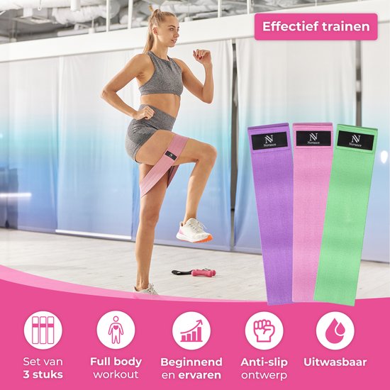 Nuvance - Resistance Bands Set Including Carrying Bag - 3 Piece Set - Resistance Band - Fitness Elastic - eBook with additional exercises - Green Pink and Purple