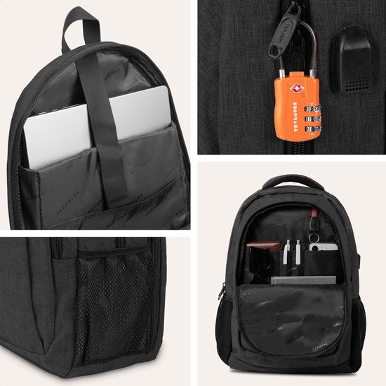 TRVLMORE Sac à dos avec durée de vie - Sac à dos avec compartiment pour ordinateur portable 17 pouces - Cartable - Résistant aux éclaboussures - Hommes et femmes - Garçons et filles - 36L - Noir