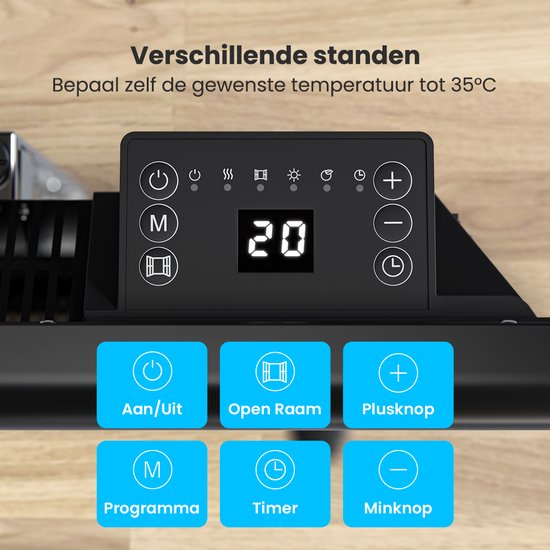 Auronic Convector Heater - 1000W - Chauffage électrique - 3 niveaux - Panneau métallique - Freestanding - Roues - Noir