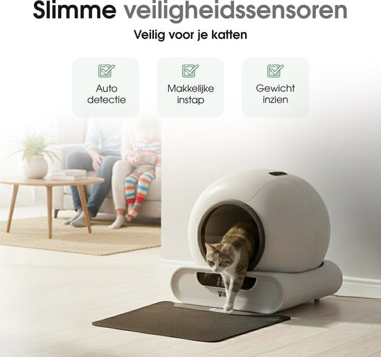 Vivex® Automatic Litter Box - Bac à litière autonettoyant avec application - 75L - avec tapis et 5 sacs de ramassage en rouleau - XXL