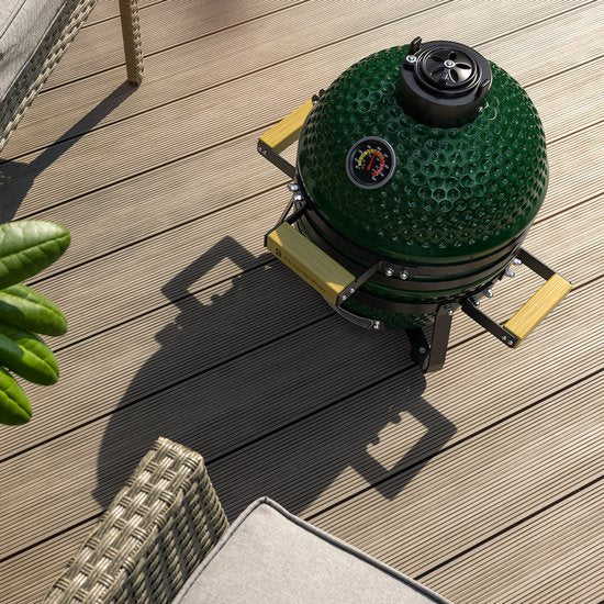 KitchenBrothers Kamado BBQ - 13 Inch Charcoal Barbecue - 27⌀ cm - sans PFAS - Deluxe Set - Egg BBQ with Accessories including Cover - Vert