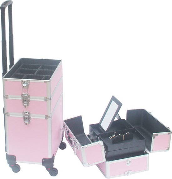 VDD trousse de maquillage trolley - cosmétiques trousse de maquillage pour les ongles - 4 en 1 - Rose