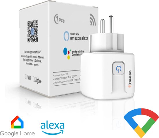 PuroTech Smart Plug - Timer & Energy Meter - Smart Plug - Convient à Alexa / Google Home - Compteur de consommation - Coûts énergétiques