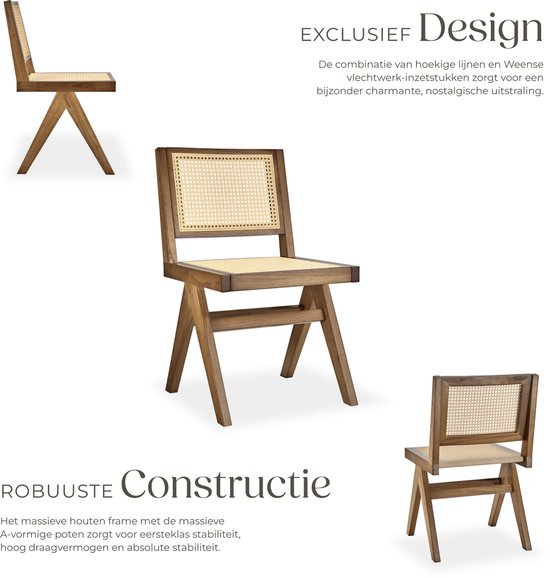 tectake® Wood Chair Lizzy - Light Oak - Chaise de salle à manger en osier de Vienne - Chaise de style Boho avec dossier - Structure en bois massif - Capacité de charge 120 kg