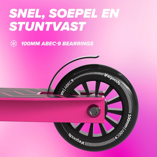 LifeGoods Stuntstep Fly X - 6+ Years - Marchepied pour enfants - Garçons/Filles - 100mm - 100KG - Noir/Rose