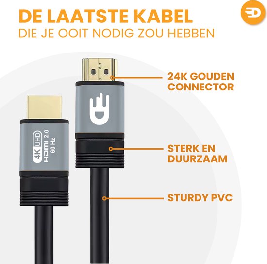 Drivv. Câble HDMI Premium 2.0 - Ultra HD 4K 60 Hz - HDMI vers HDMI - Convient à Xbox Series X & PS5 - 1 mètre - PVC - Gris