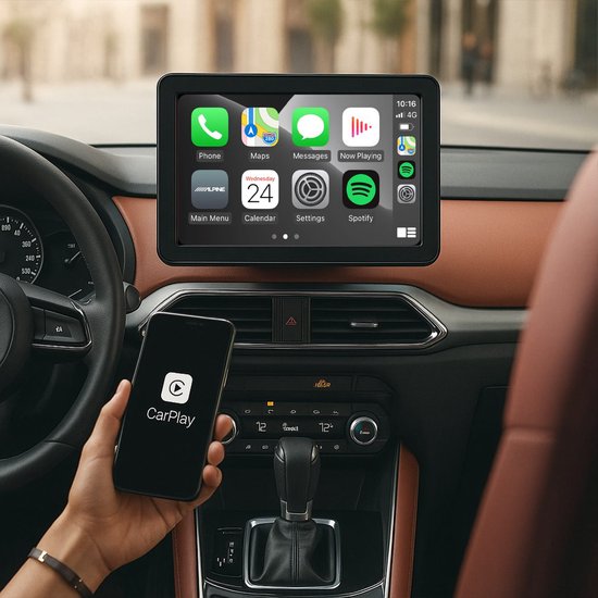 Skoov Écran Carplay - Sans fil - Avec caméra de recul - Installation facile - Pour voiture Apple & Android - Noir