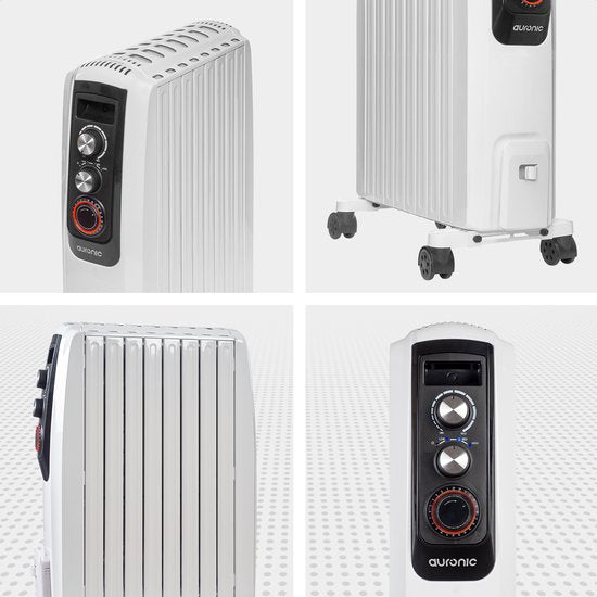 Auronic Radiateur à Huile avec Thermostat - Chauffage 2000W - Chauffage électrique - Minuterie - 3 niveaux - Blanc