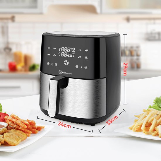 Kitchenwell AirFryer - Friteuse à air chaud - Capacité 8L - 80-200℃ - Minuteur - 1800W - Noir