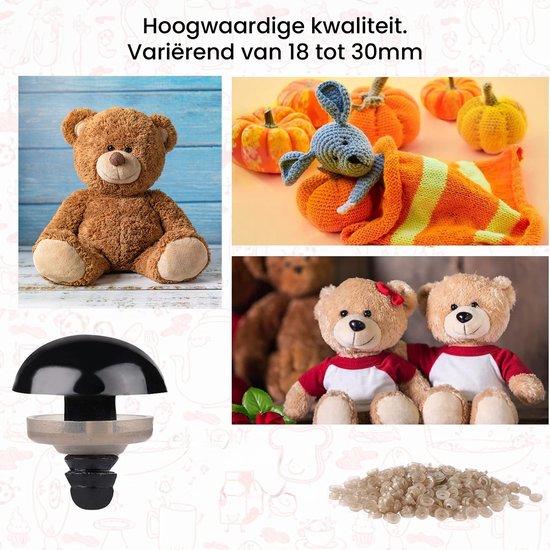 Faas Large Safety Eyes - 80 Pieces - Nez de sécurité - 17 à 30 mm - Rondelles incluses - Noir