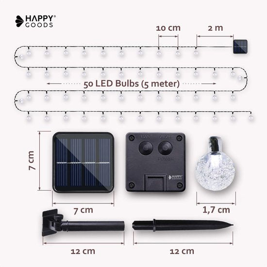 Happy Goods - Guirlandes de Noël - 7m - 50 LED solaires - Guirlandes de jardin solaires - Guirlandes de jardin solaires - guirlandes en cristal ø 2,5 cm - Durable