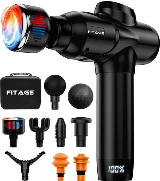 Pistolet de massage chaud et froid FITAGE - 8 accessoires - 20 positions - Noir