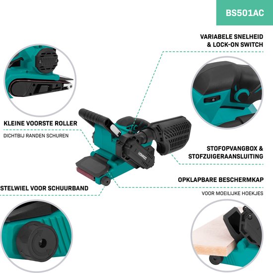VONROC Ponceuse à bande 710W - 6 bandes abrasives incluses - vitesse variable